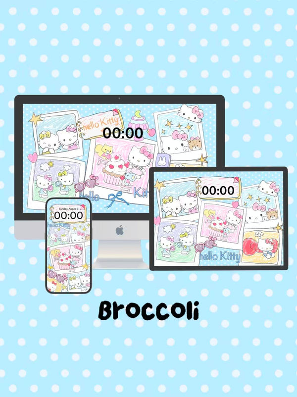 Hello Kitty with blue polka dots - pencil drawing Phone / ipad / pc wallpaper（209)