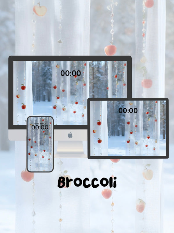 A soothing winter wallpaper: a snow-laden forest adorned with red apples  Phone / ipad / pc wallpaper（253)