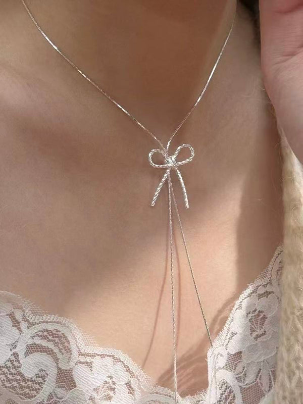 Sterling Silver Bow Adjustable Slide Necklace
