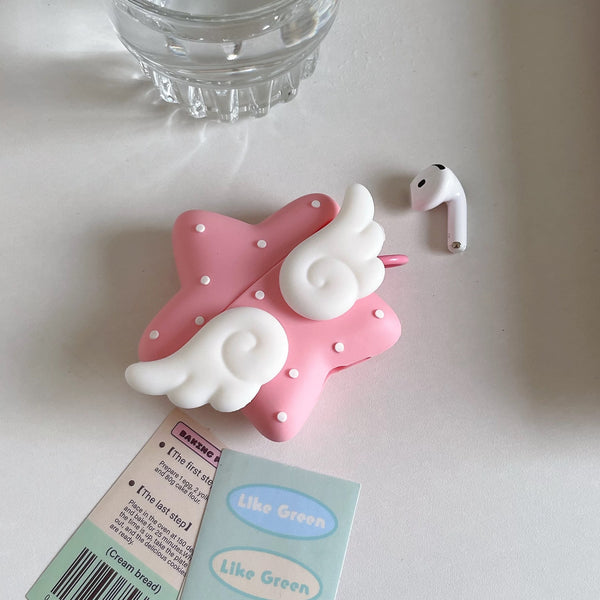 Angel wing pink star AirPods Case, Soft Silicone Protective Cover for Apple